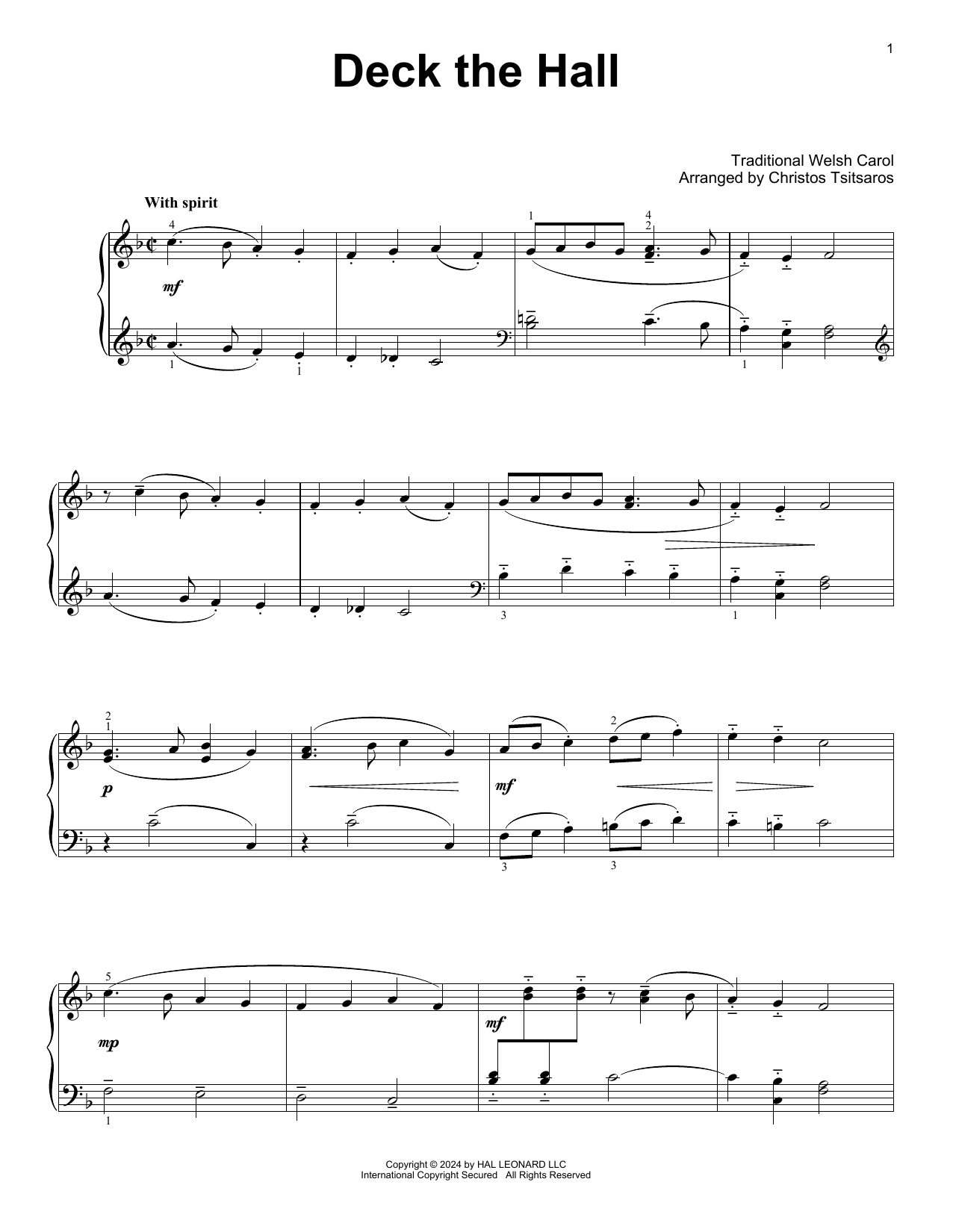 Traditional Welsh Carol Deck The Hall (arr. Christos Tsitsaros) Sheet Music Notes & Chords for Easy Piano Solo - Download or Print PDF