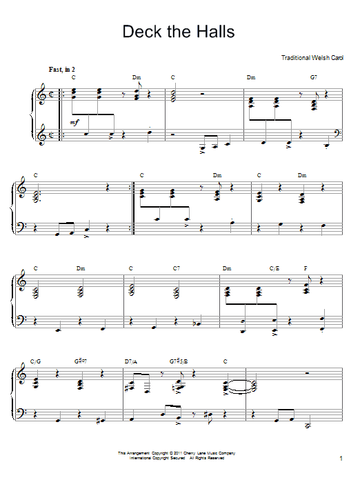 Traditional Welsh Carol Deck The Hall Sheet Music Notes & Chords for Piano - Download or Print PDF