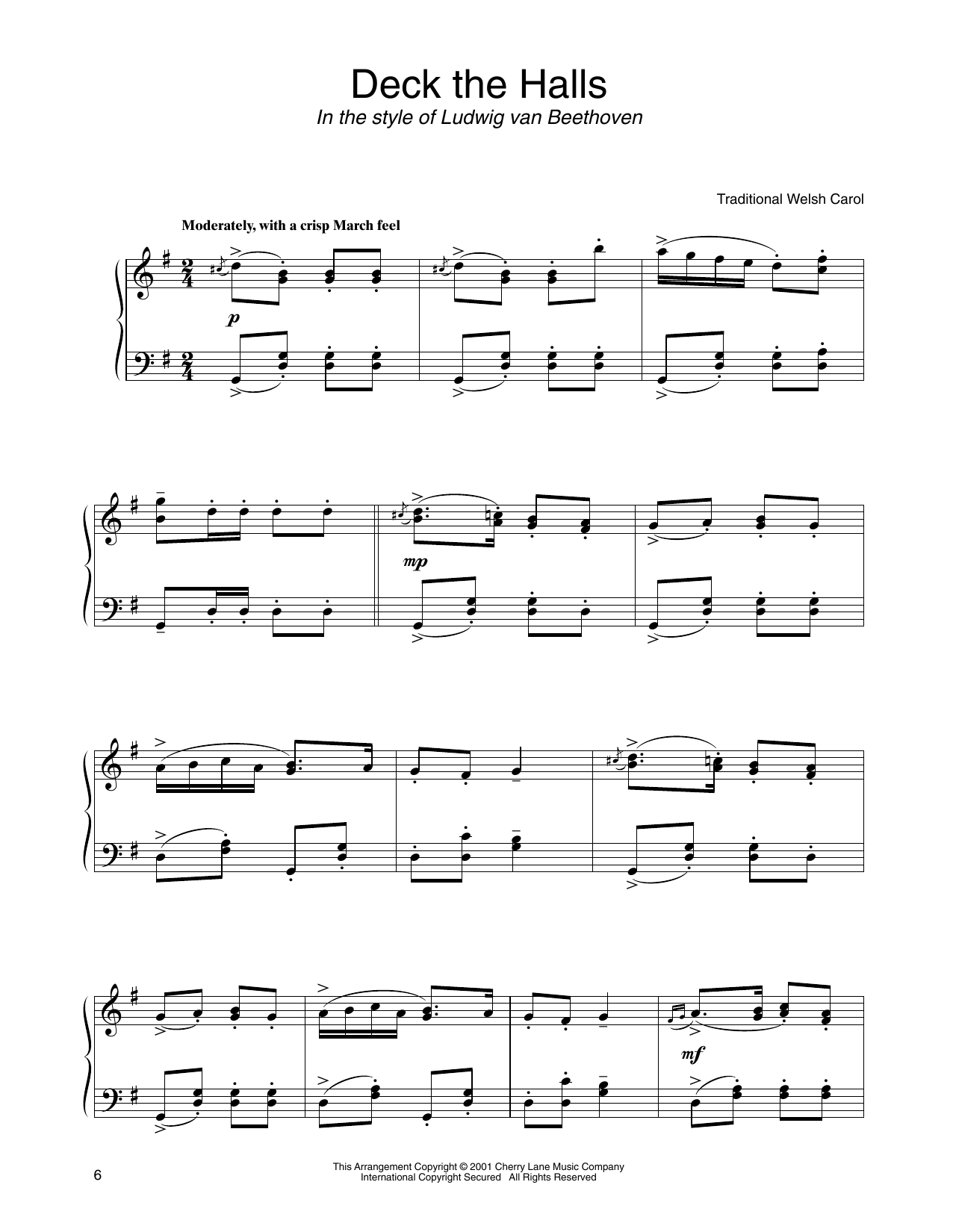 Traditional Welsh Carol Deck The Hall (in the style of Ludwig van Beethoven) (arr. Carol Klose) Sheet Music Notes & Chords for Piano Solo - Download or Print PDF