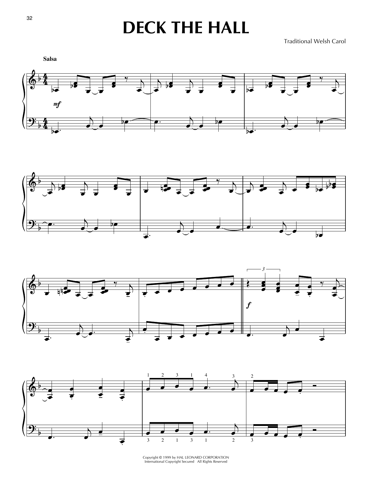 Traditional Welsh Carol Deck The Hall [Jazz version] (arr. Frank Mantooth) Sheet Music Notes & Chords for Piano Solo - Download or Print PDF