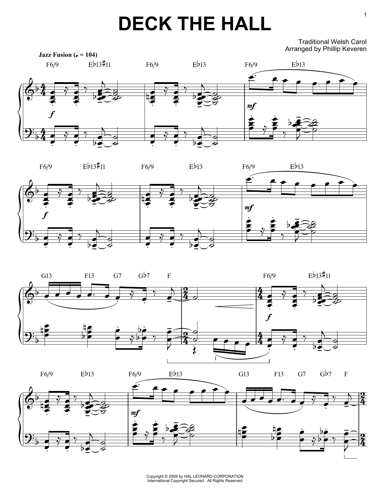 Traditional Welsh Carol Deck The Hall [Jazz version] (arr. Phillip Keveren) Sheet Music Notes & Chords for Piano - Download or Print PDF