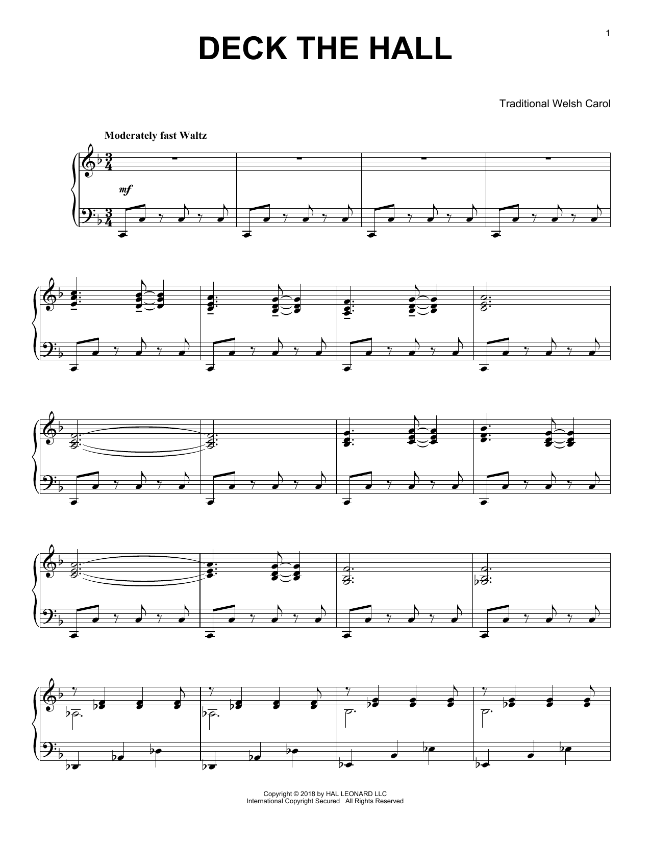 Traditional Welsh Carol Deck The Hall [Jazz version] Sheet Music Notes & Chords for Piano - Download or Print PDF