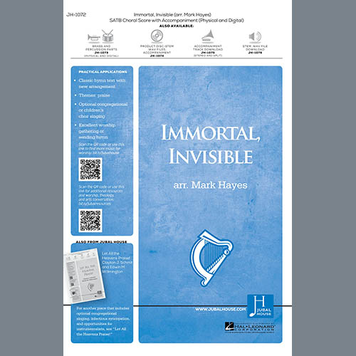 Traditional Welsh Hymn, Immortal, Invisible, God Only Wise (arr. Mark Hayes), SATB Choir