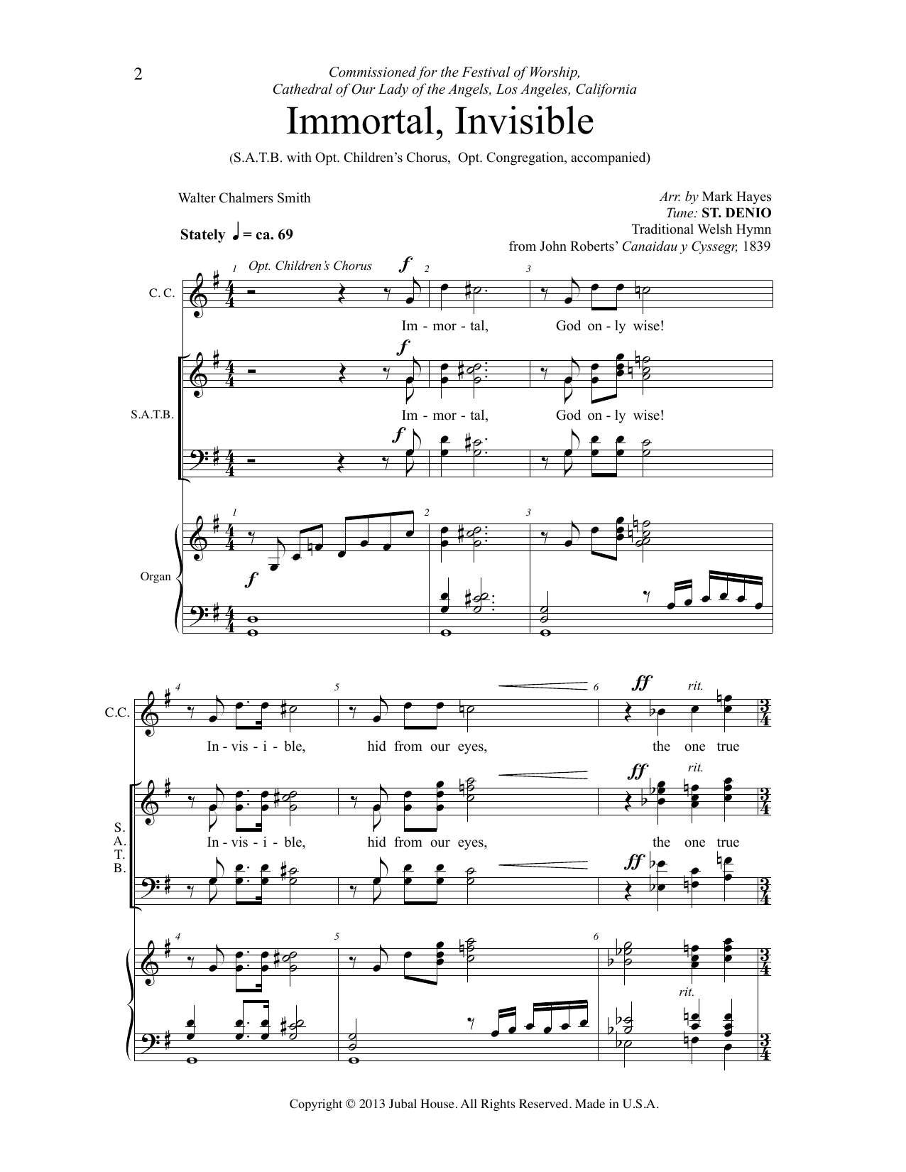 Traditional Welsh Hymn Immortal, Invisible, God Only Wise (arr. Mark Hayes) Sheet Music Notes & Chords for SATB Choir - Download or Print PDF