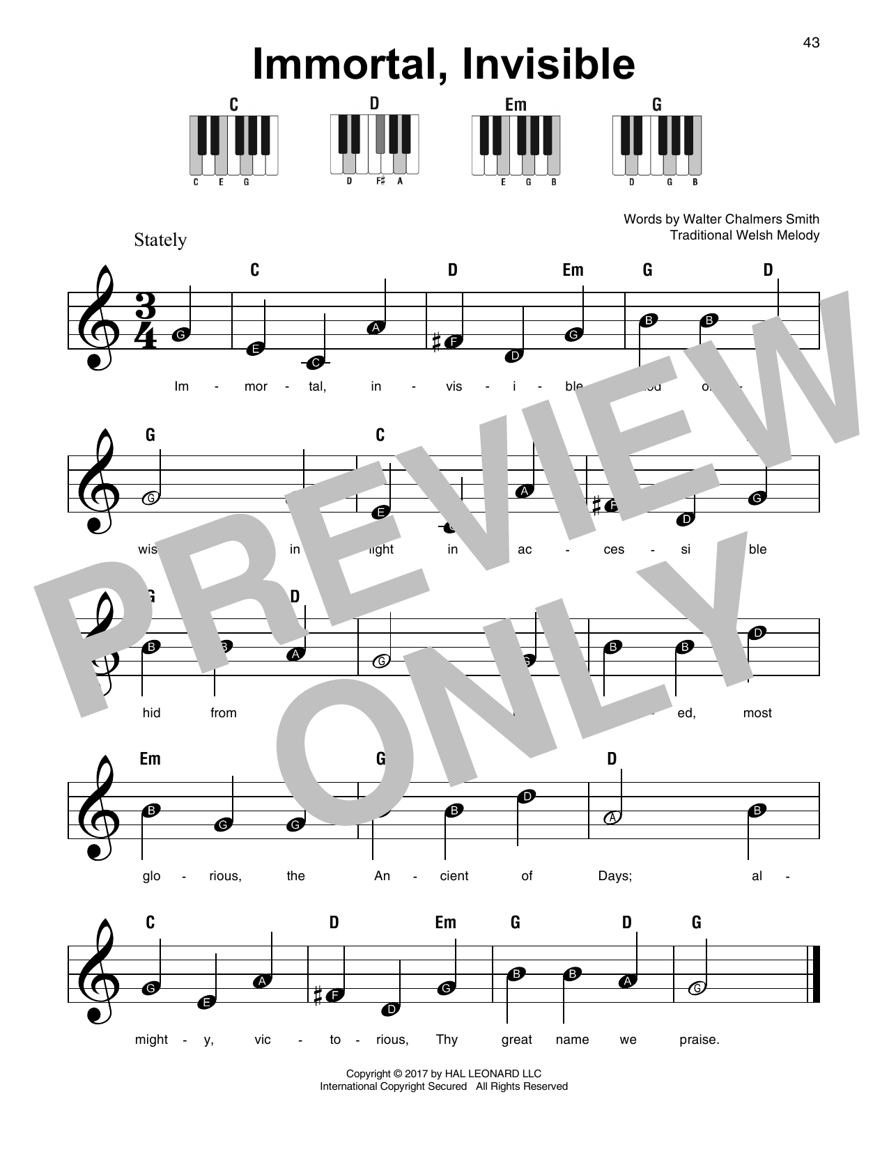 Walter C. Smith Immortal, Invisible Sheet Music Notes & Chords for Easy Piano - Download or Print PDF