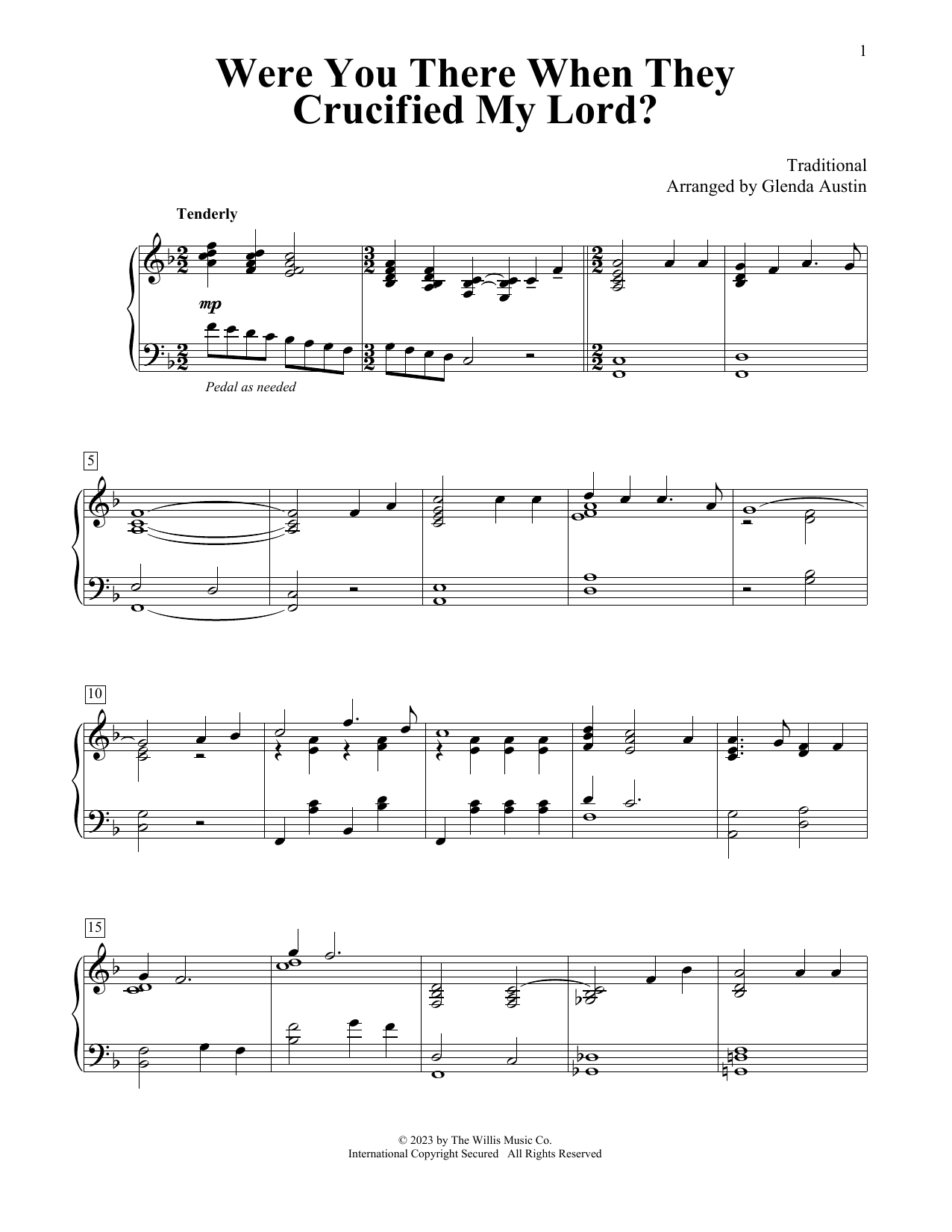 Traditional Were You There When They Crucified My Lord? (arr. Glenda Austin) Sheet Music Notes & Chords for Educational Piano - Download or Print PDF