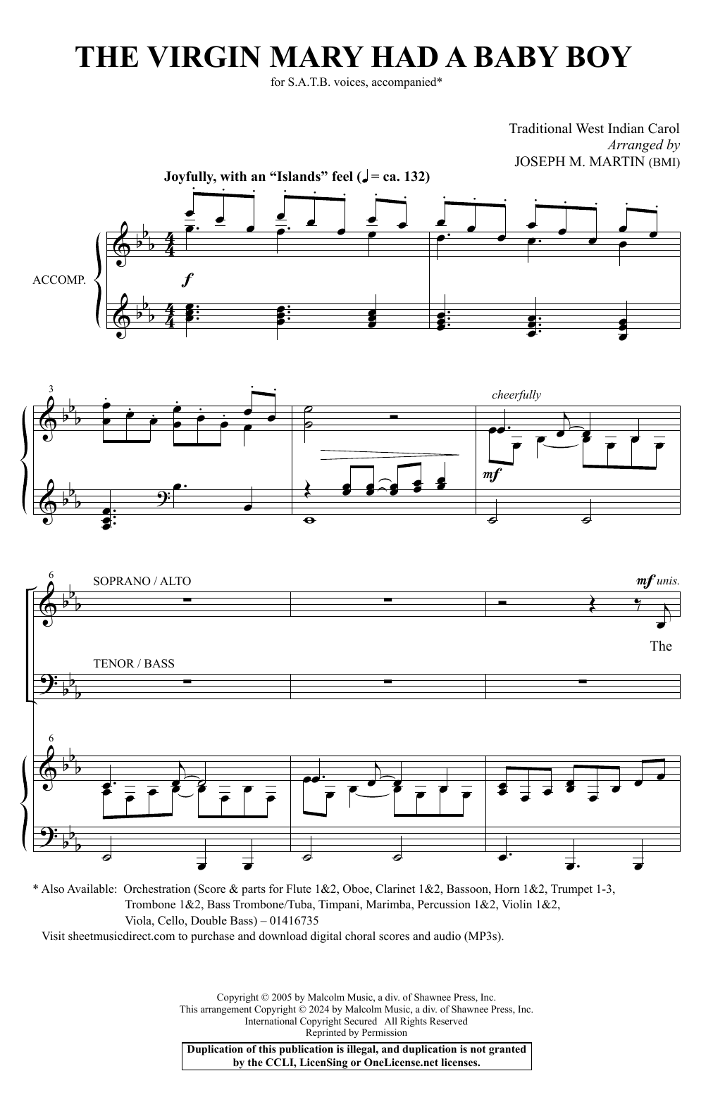 Traditional West Indian Carol The Virgin Mary Had A Baby Boy (arr. Joseph M. Martin) Sheet Music Notes & Chords for SATB Choir - Download or Print PDF