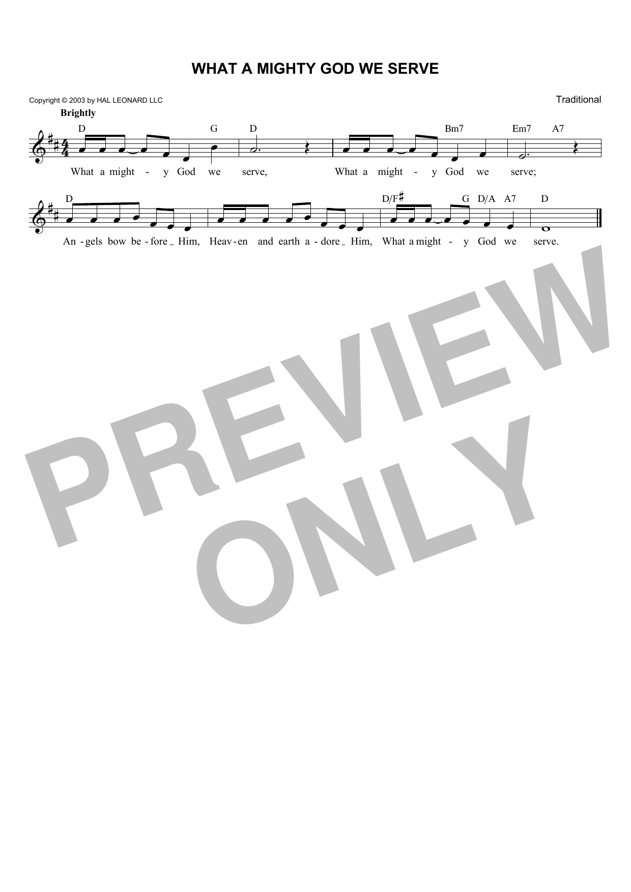 Traditional What A Mighty God We Serve Sheet Music Notes & Chords for Melody Line, Lyrics & Chords - Download or Print PDF
