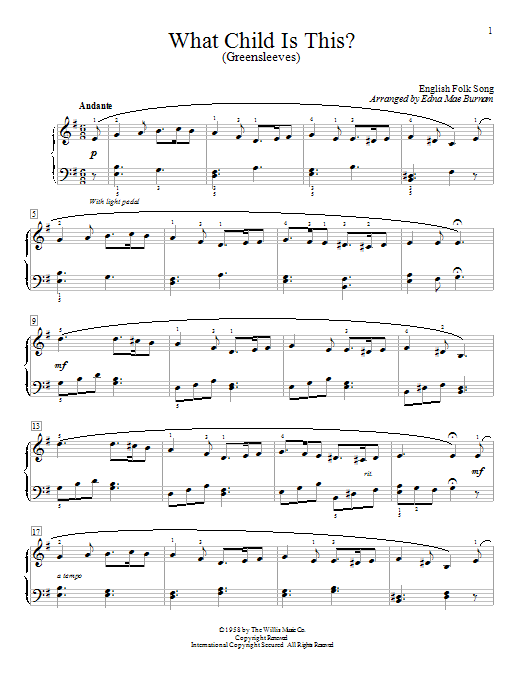 Traditional What Child Is This? (Greensleeves) Sheet Music Notes & Chords for Educational Piano - Download or Print PDF