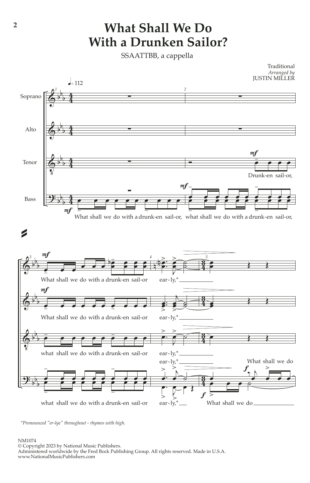 Traditional What Shall We Do With The Drunken Sailor? (arr. Justin Miller) Sheet Music Notes & Chords for SSAATTBB Choir - Download or Print PDF