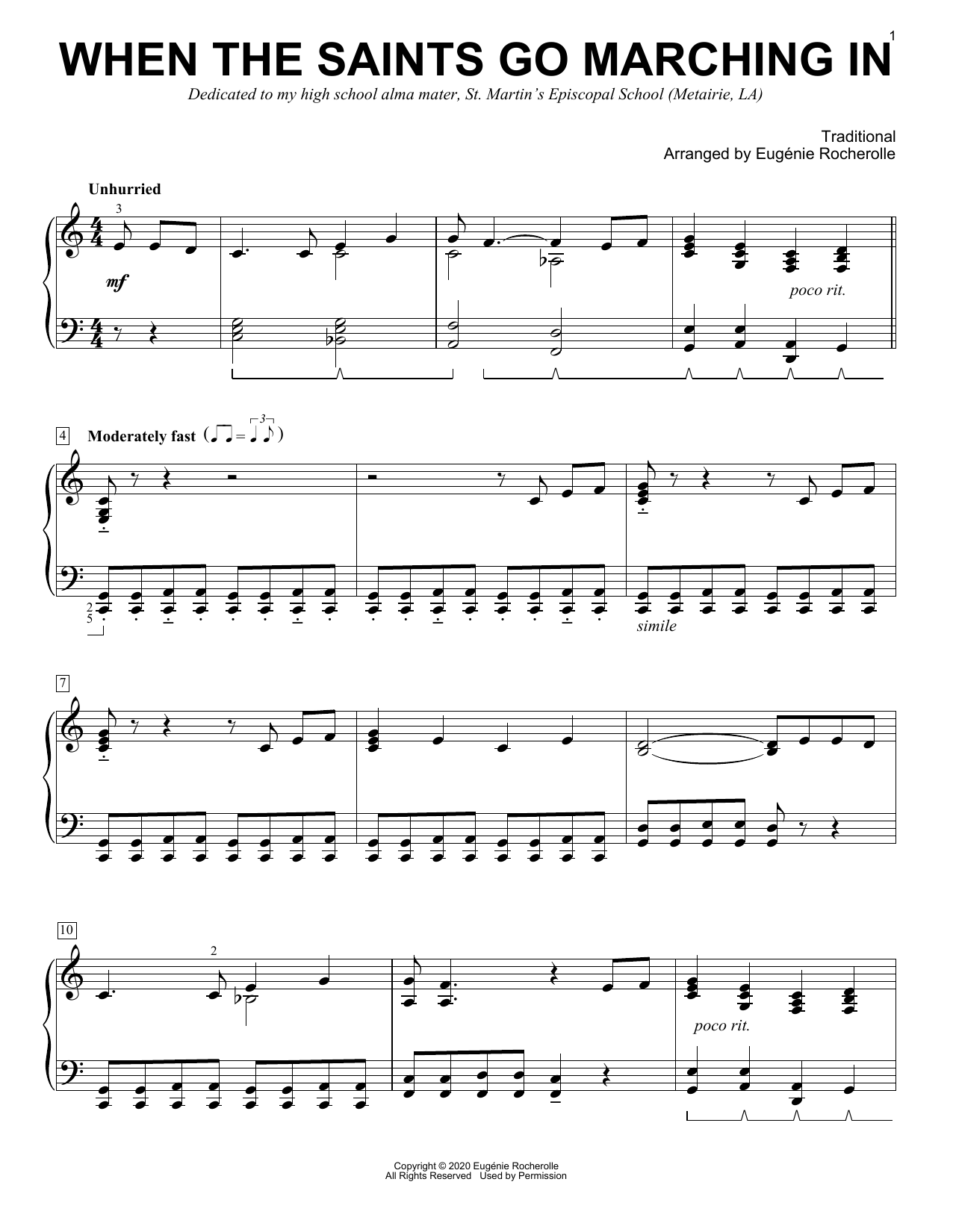 Traditional When The Saints Go Marching In [Boogie-woogie version] (arr. Eugénie Rocherolle) Sheet Music Notes & Chords for Piano Solo - Download or Print PDF