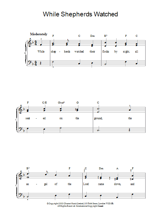 Traditional While Shepherds Watched Sheet Music Notes & Chords for Piano, Vocal & Guitar (Right-Hand Melody) - Download or Print PDF