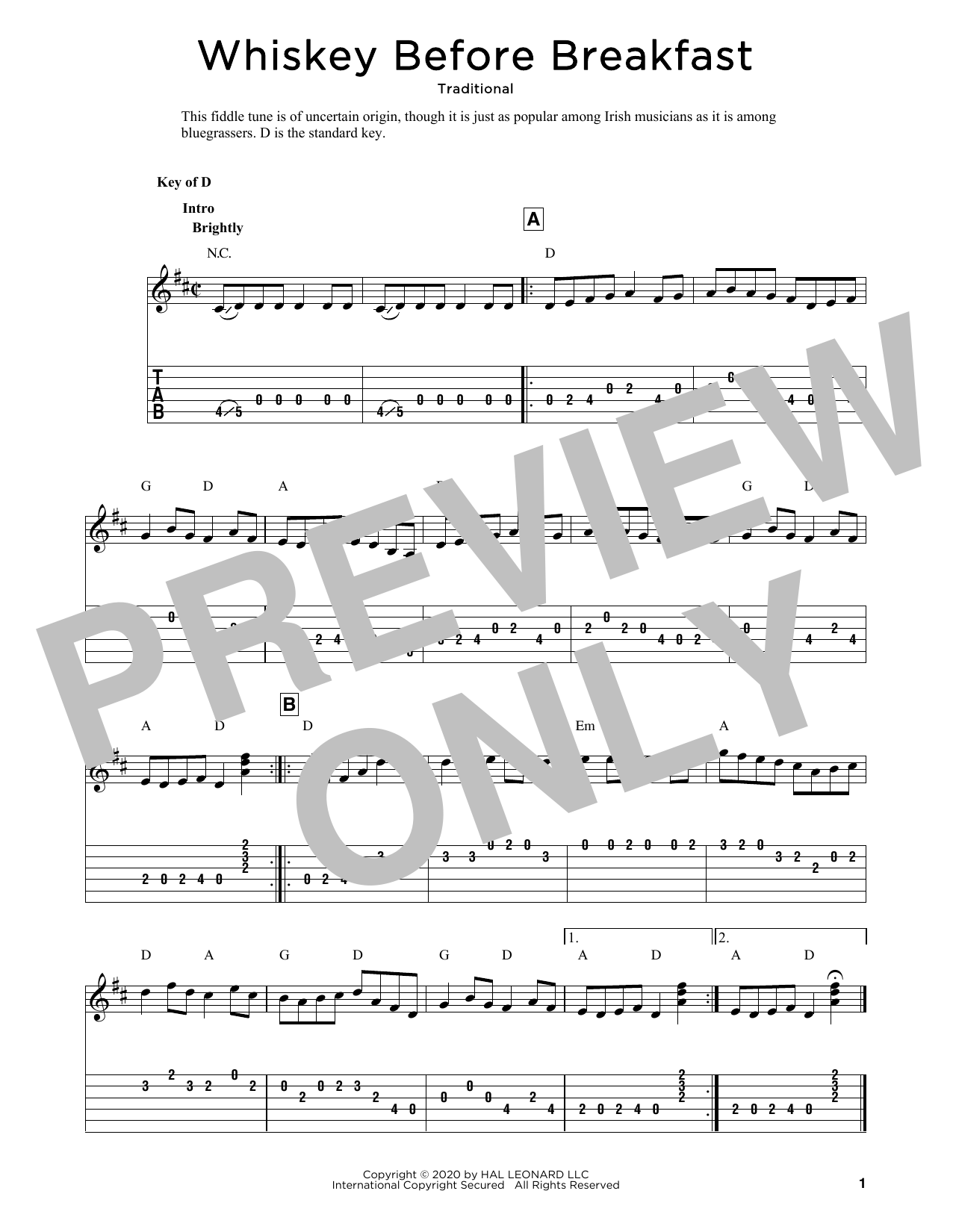 Traditional Whiskey Before Breakfast (arr. Fred Sokolow) Sheet Music Notes & Chords for Solo Guitar Tab - Download or Print PDF