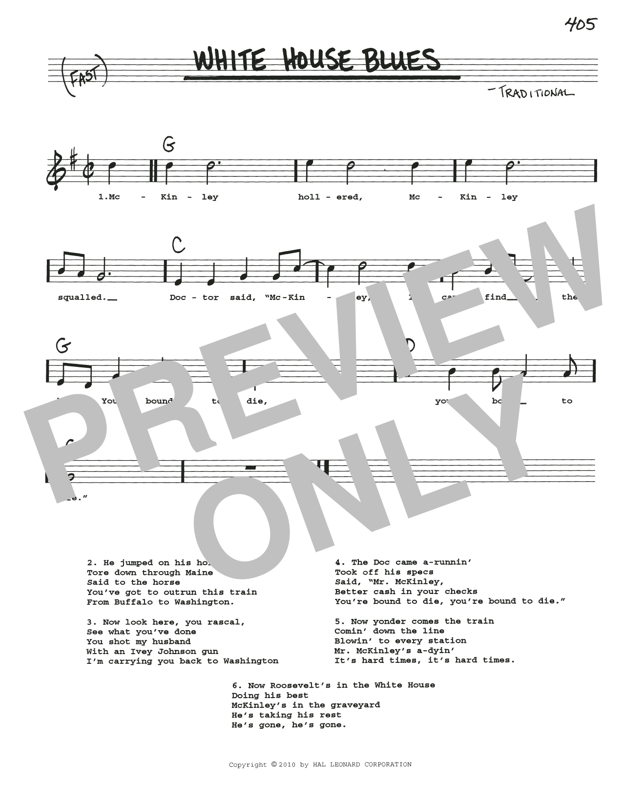 Traditional White House Blues Sheet Music Notes & Chords for Real Book – Melody, Lyrics & Chords - Download or Print PDF