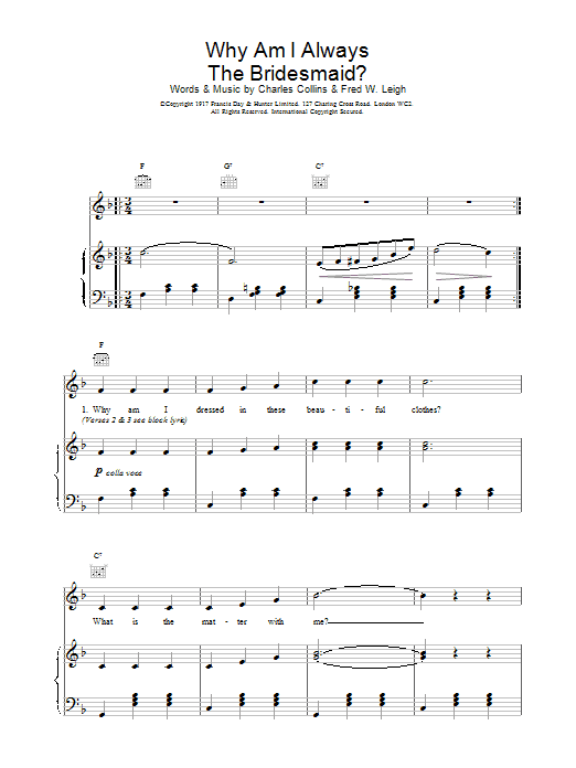 Traditional Why Am I Always The Bridesmaid? Sheet Music Notes & Chords for Piano, Vocal & Guitar (Right-Hand Melody) - Download or Print PDF