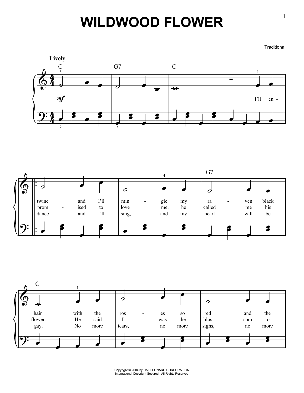 Traditional Wildwood Flower Sheet Music Notes & Chords for Easy Piano - Download or Print PDF