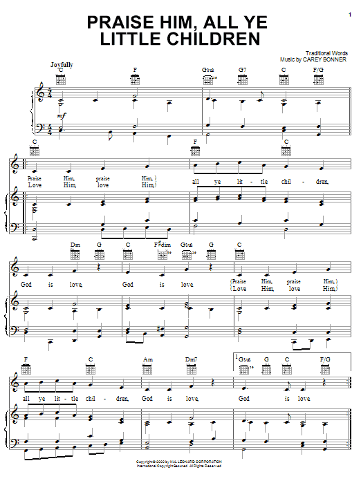 Traditional Praise Him, All Ye Little Children Sheet Music Notes & Chords for Melody Line, Lyrics & Chords - Download or Print PDF