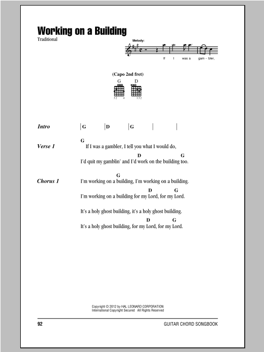 Traditional Working On A Building Sheet Music Notes & Chords for Lyrics & Chords - Download or Print PDF