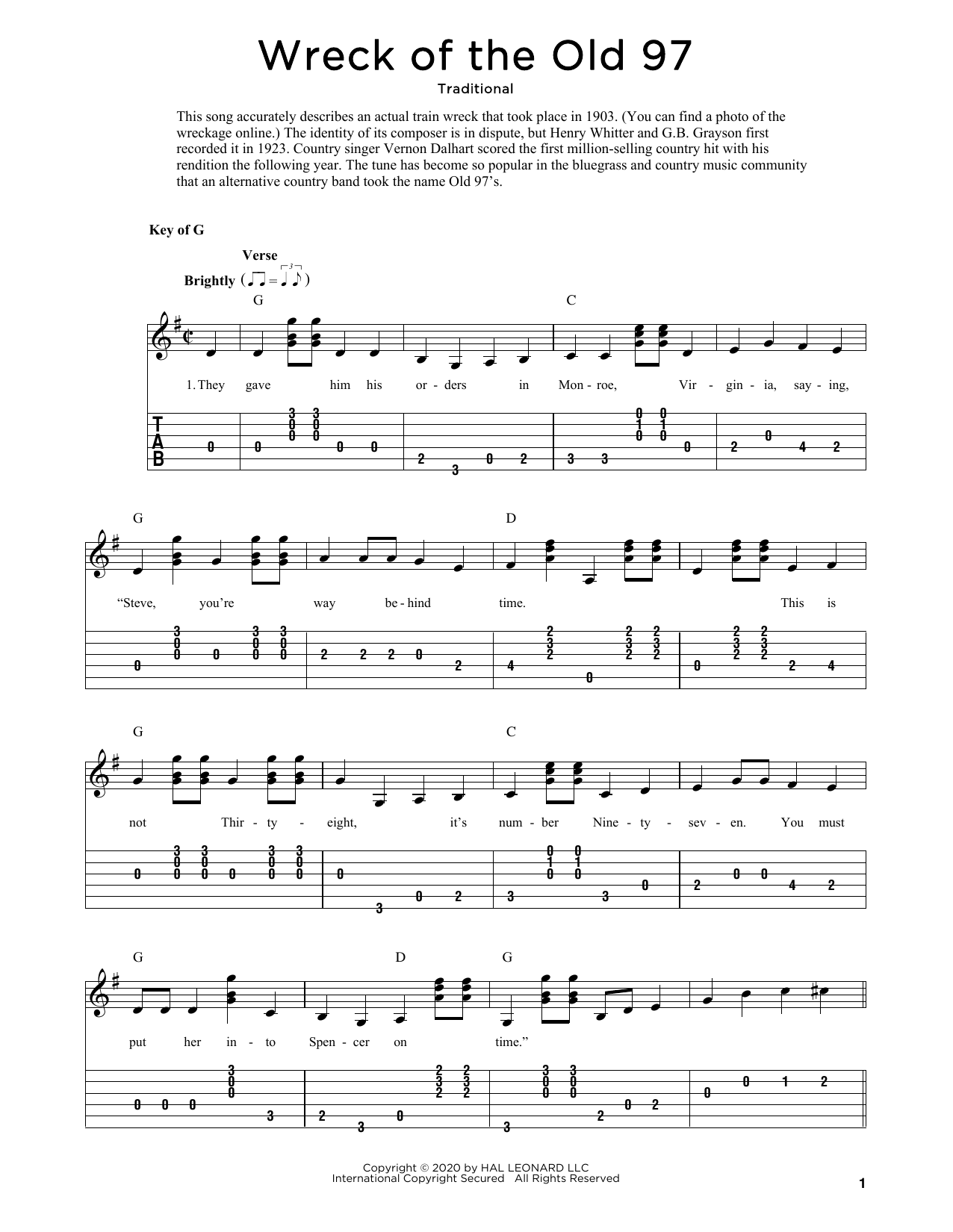 Traditional Wreck Of The Old 97 (arr. Fred Sokolow) Sheet Music Notes & Chords for Banjo Tab - Download or Print PDF