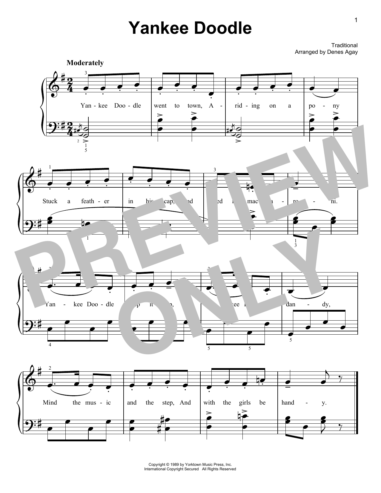 Traditional Yankee Doodle (arr. Denes Agay) Sheet Music Notes & Chords for Easy Piano - Download or Print PDF