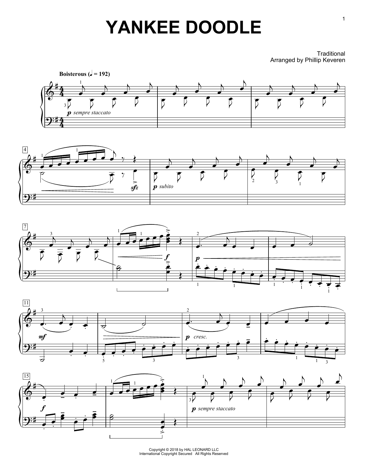Traditional Yankee Doodle [Classical version] (arr. Phillip Keveren) Sheet Music Notes & Chords for Piano - Download or Print PDF