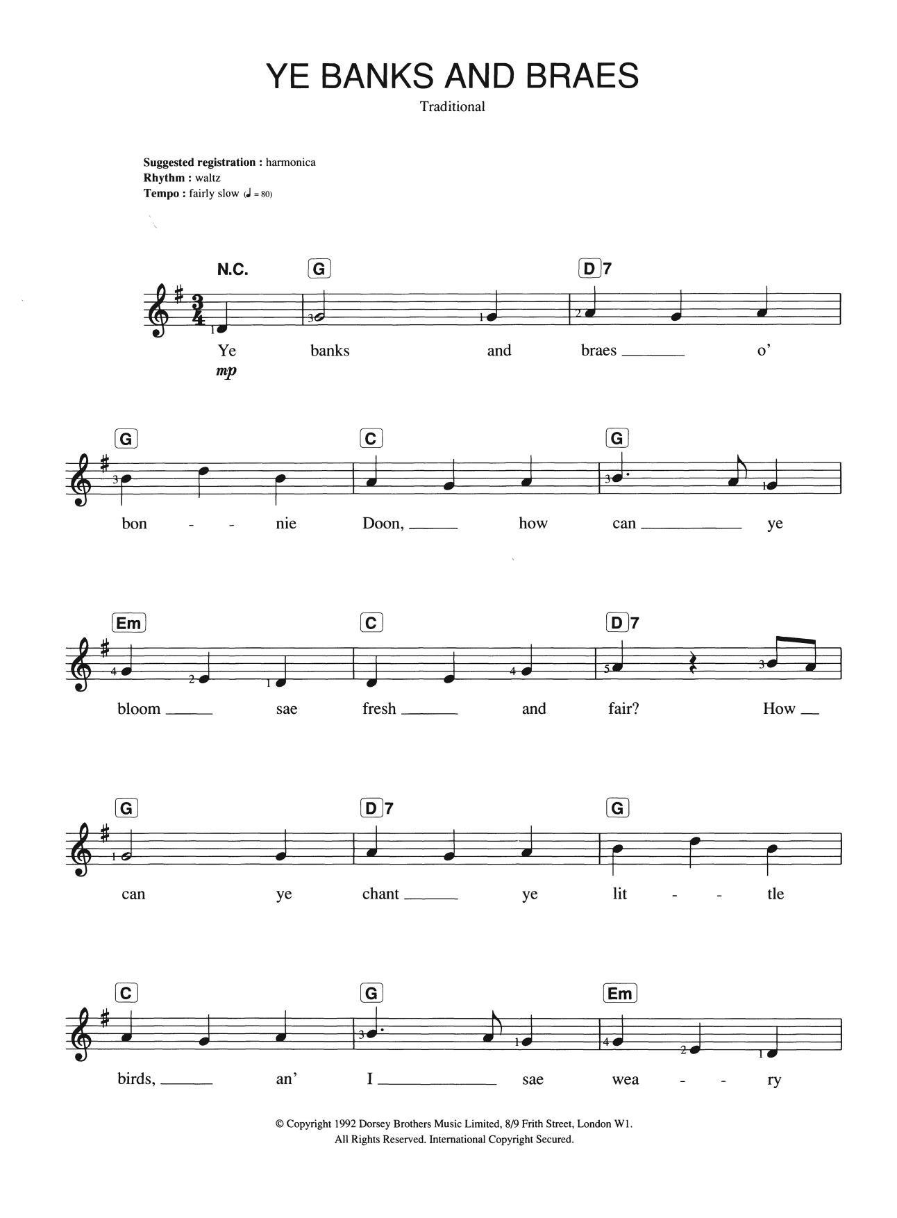 Traditional Ye Banks And Braes Sheet Music Notes & Chords for Keyboard - Download or Print PDF