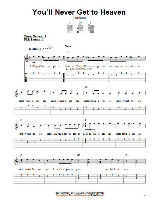 Traditional You'll Never Get To Heaven Sheet Music Notes & Chords for Easy Guitar Tab - Download or Print PDF