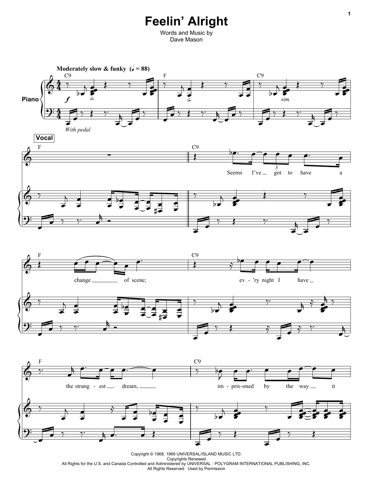 Traffic Feelin' Alright Sheet Music Notes & Chords for Keyboard Transcription - Download or Print PDF