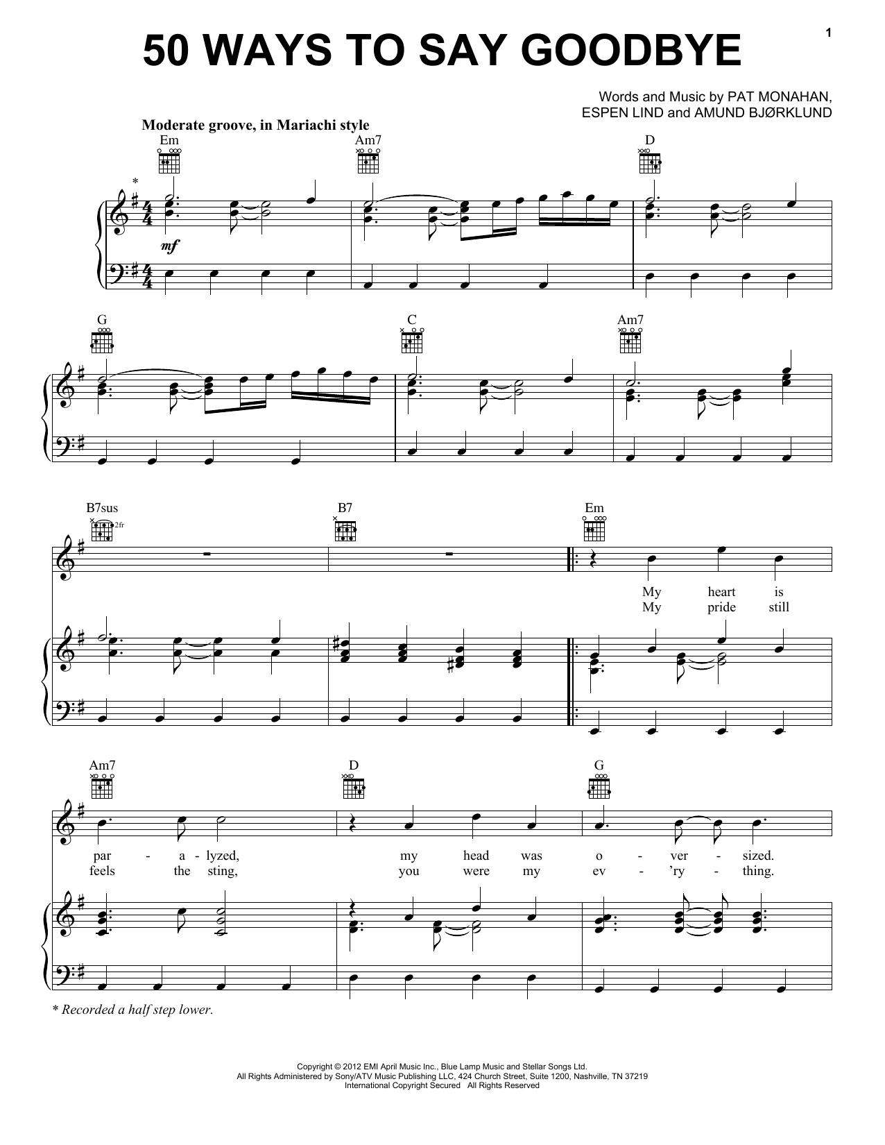 Train 50 Ways To Say Goodbye Sheet Music Notes & Chords for Easy Piano - Download or Print PDF
