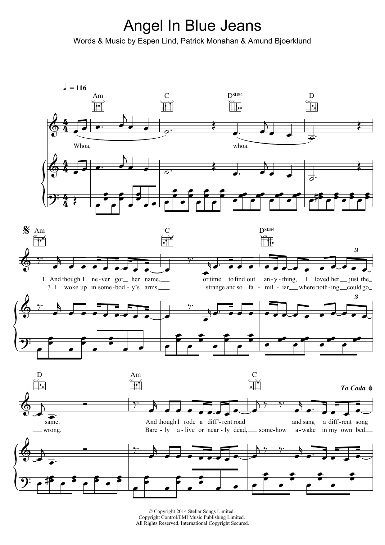 Train Angel In Blue Jeans Sheet Music Notes & Chords for Piano, Vocal & Guitar with Backing Track - Download or Print PDF