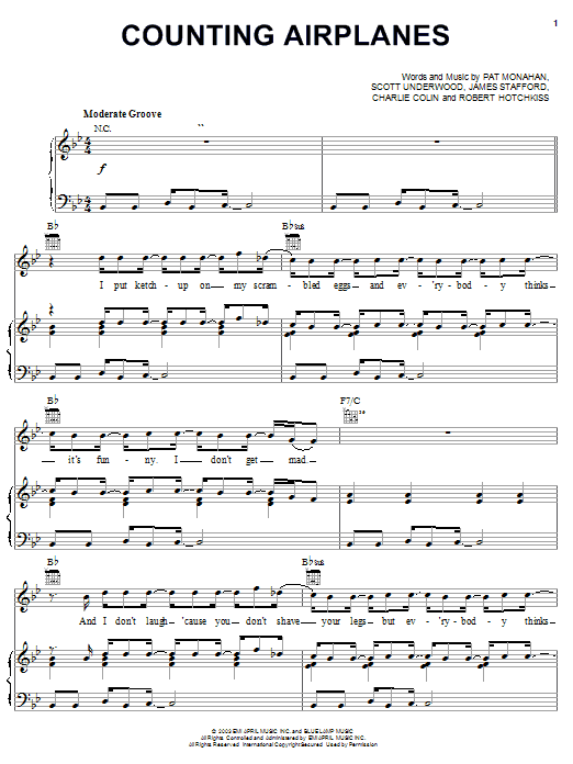 Train Counting Airplanes Sheet Music Notes & Chords for Piano, Vocal & Guitar (Right-Hand Melody) - Download or Print PDF