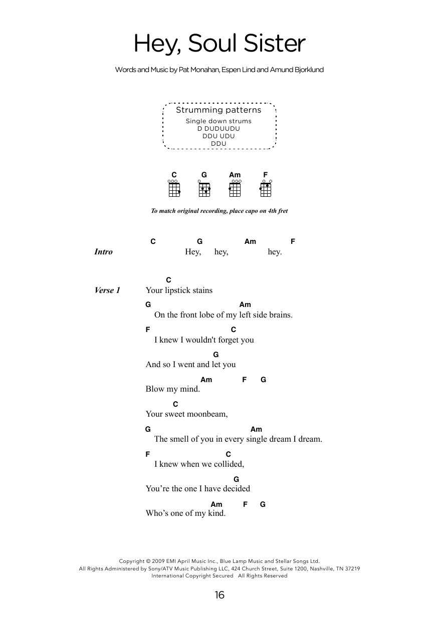 Train Hey, Soul Sister (arr. Elise Ecklund) Sheet Music Notes & Chords for Ukulele Chords/Lyrics - Download or Print PDF