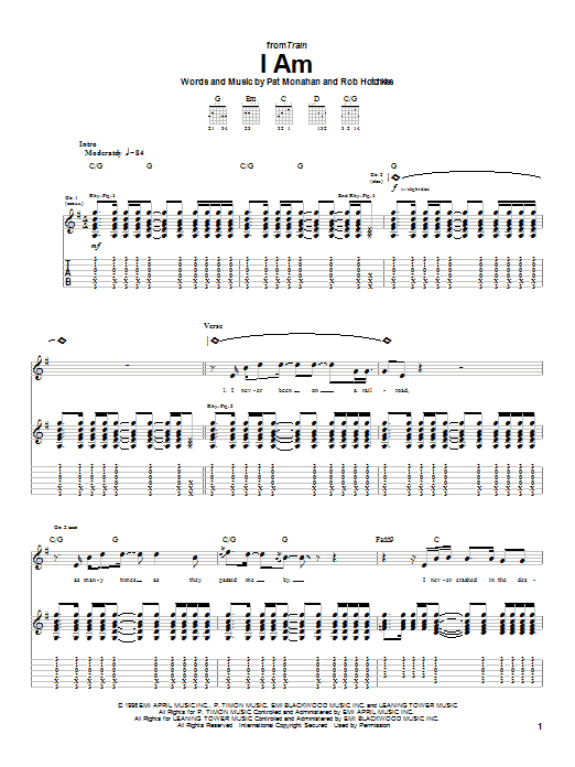 Train I Am Sheet Music Notes & Chords for Guitar Tab - Download or Print PDF