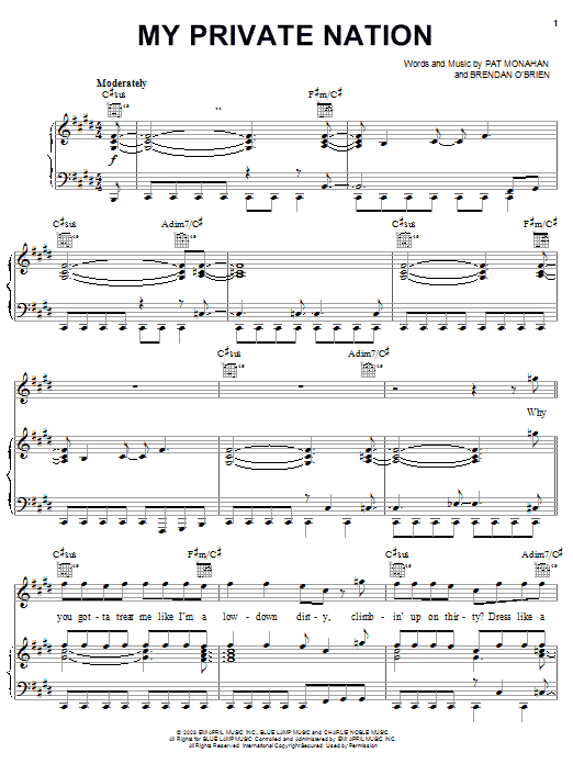 Train My Private Nation Sheet Music Notes & Chords for Piano, Vocal & Guitar (Right-Hand Melody) - Download or Print PDF