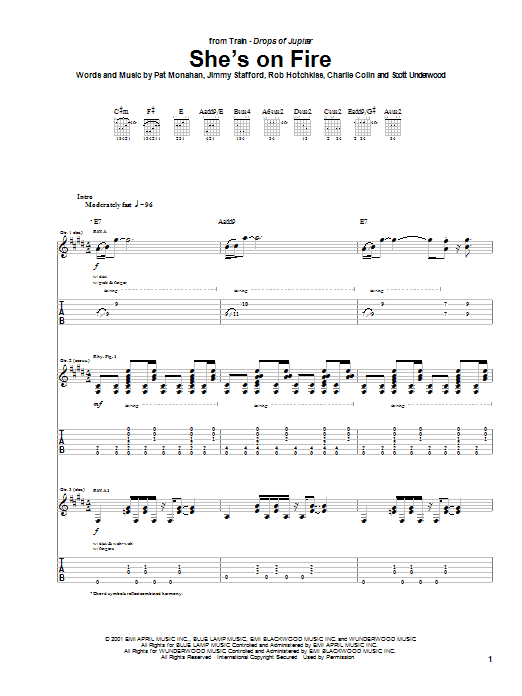 Train She's On Fire Sheet Music Notes & Chords for Guitar Tab - Download or Print PDF