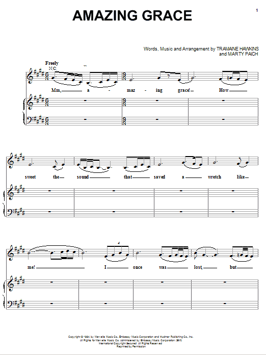 Tramaine Hawkins Amazing Grace Sheet Music Notes & Chords for Piano, Vocal & Guitar (Right-Hand Melody) - Download or Print PDF