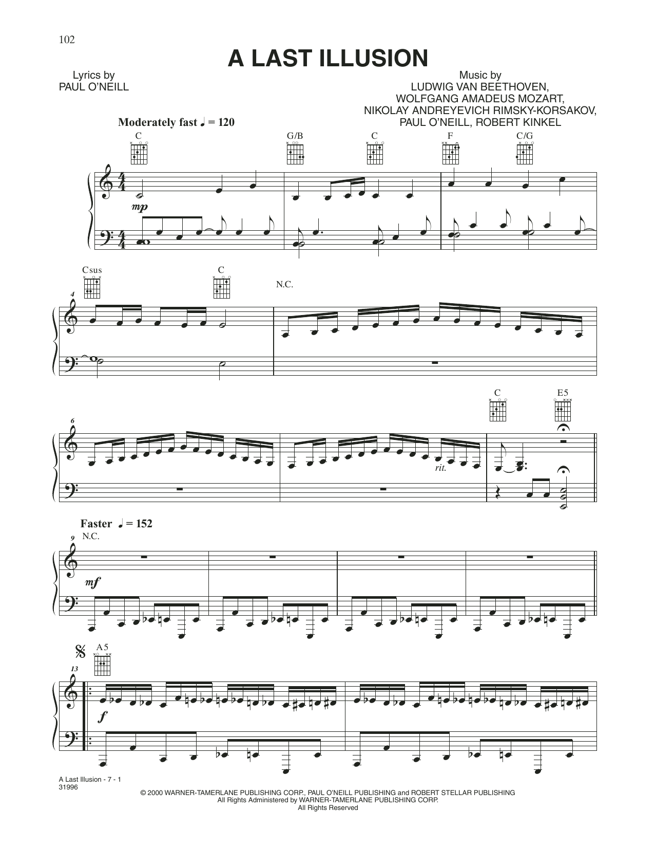 Trans-Siberian Orchestra A Last Illusion Sheet Music Notes & Chords for Piano, Vocal & Guitar (Right-Hand Melody) - Download or Print PDF