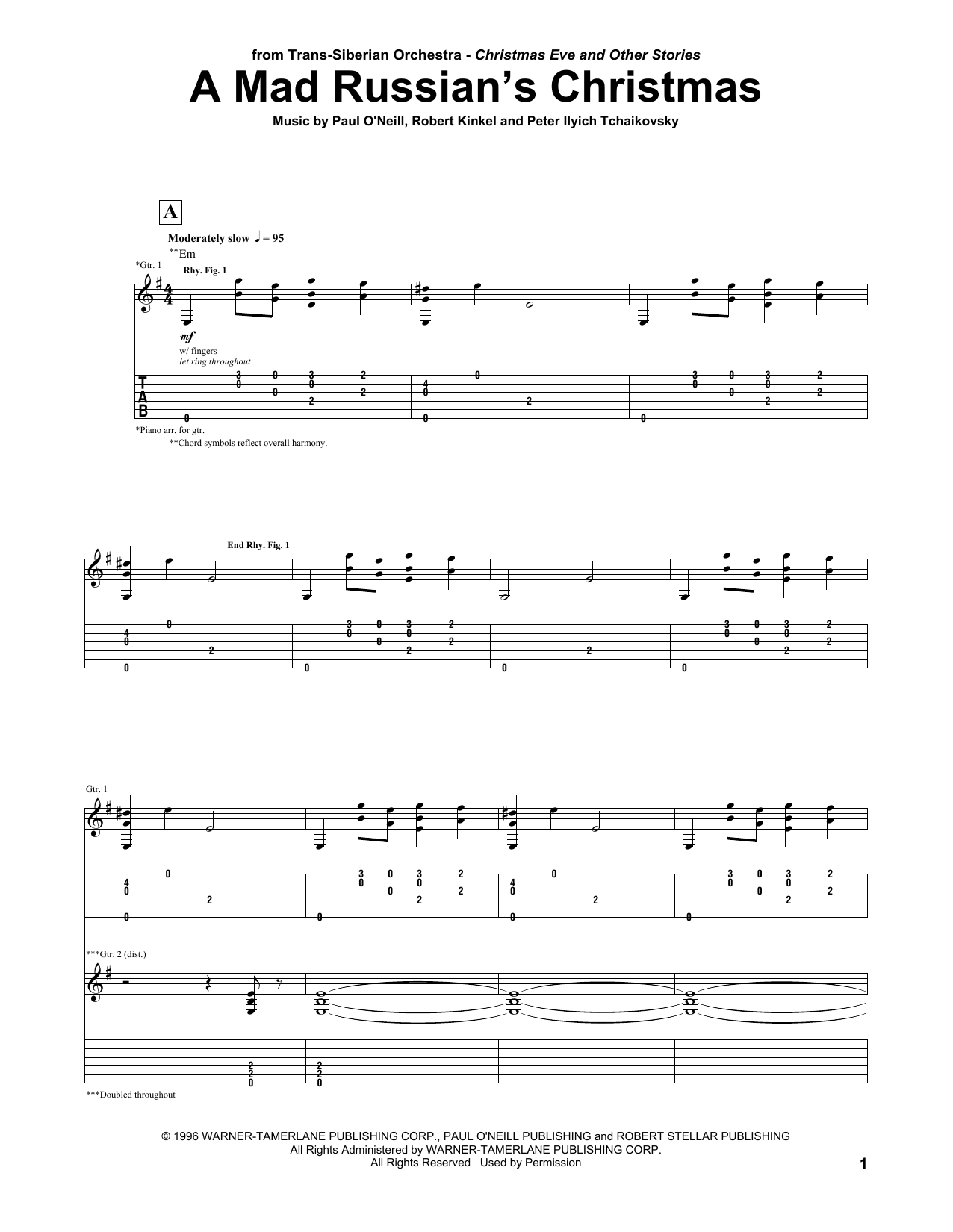 Trans-Siberian Orchestra A Mad Russian's Christmas Sheet Music Notes & Chords for Guitar Tab - Download or Print PDF