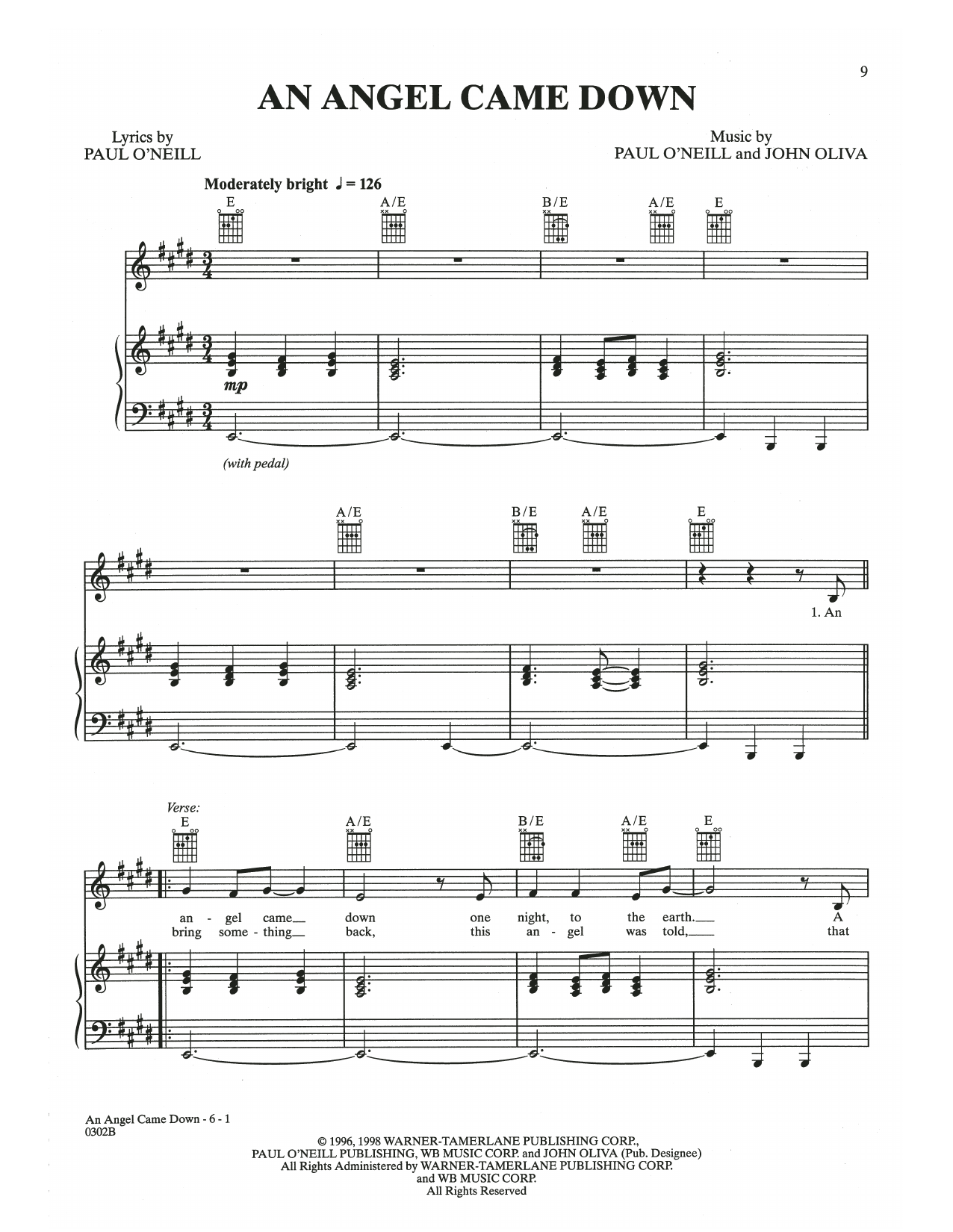Trans-Siberian Orchestra An Angel Came Down Sheet Music Notes & Chords for Piano, Vocal & Guitar (Right-Hand Melody) - Download or Print PDF