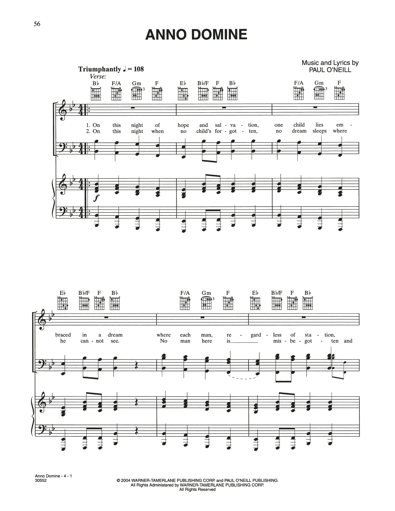 Trans-Siberian Orchestra Anno Domine Sheet Music Notes & Chords for Piano, Vocal & Guitar (Right-Hand Melody) - Download or Print PDF