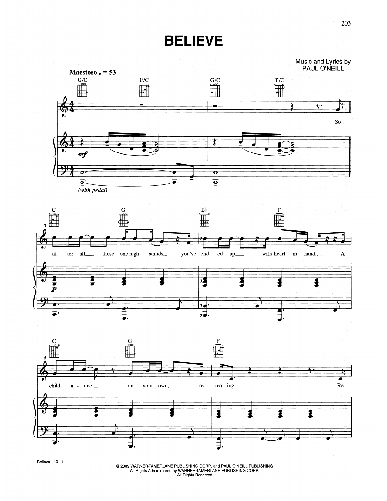 Trans-Siberian Orchestra Believe Sheet Music Notes & Chords for Piano, Vocal & Guitar (Right-Hand Melody) - Download or Print PDF