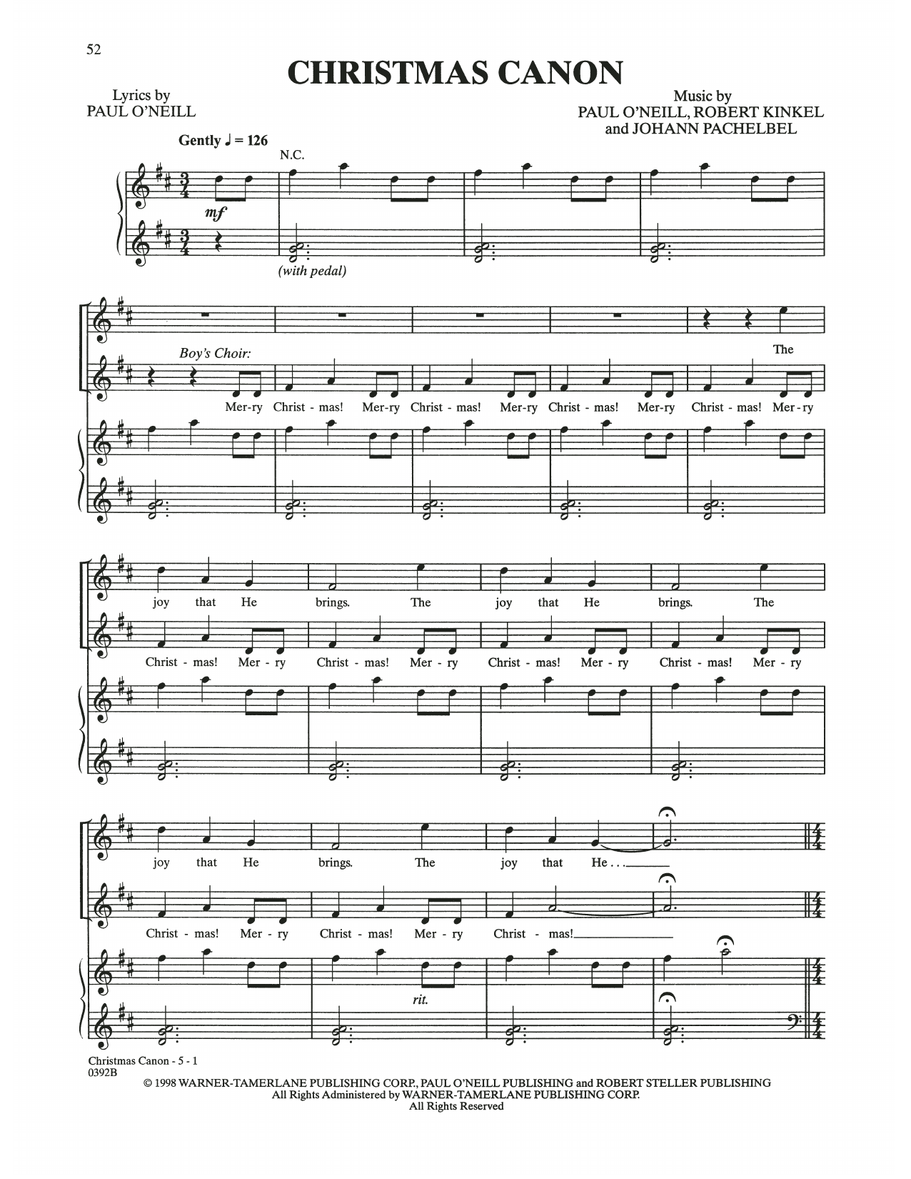 Trans-Siberian Orchestra Christmas Canon Sheet Music Notes & Chords for Piano, Vocal & Guitar (Right-Hand Melody) - Download or Print PDF