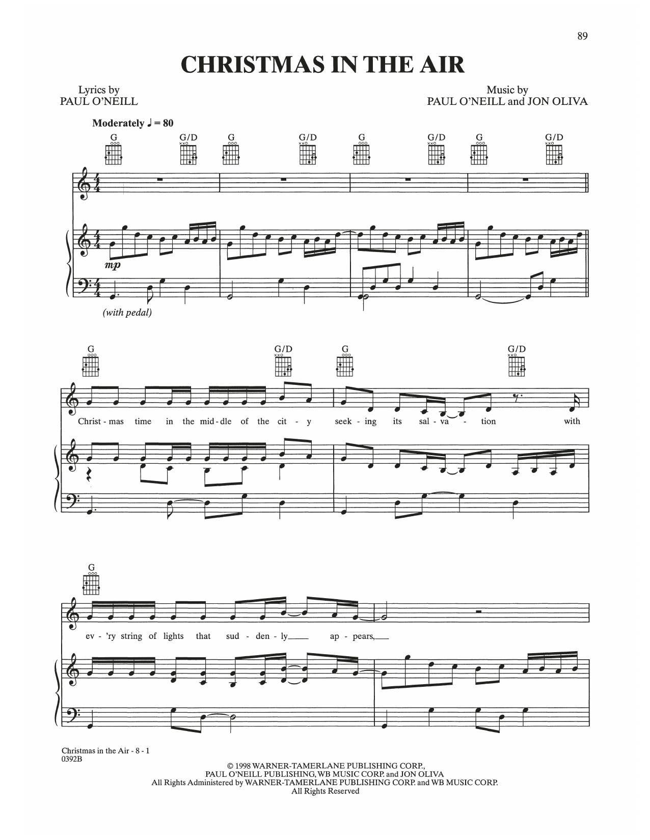 Trans-Siberian Orchestra Christmas In The Air Sheet Music Notes & Chords for Piano, Vocal & Guitar (Right-Hand Melody) - Download or Print PDF