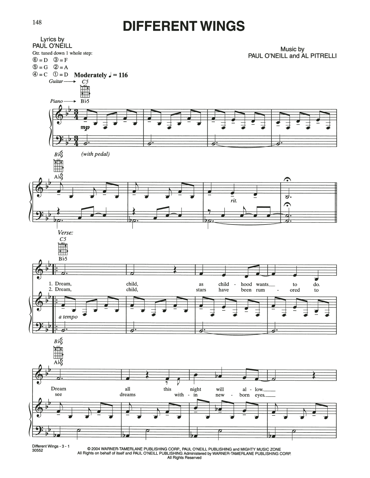 Trans-Siberian Orchestra Different Wings Sheet Music Notes & Chords for Piano, Vocal & Guitar (Right-Hand Melody) - Download or Print PDF