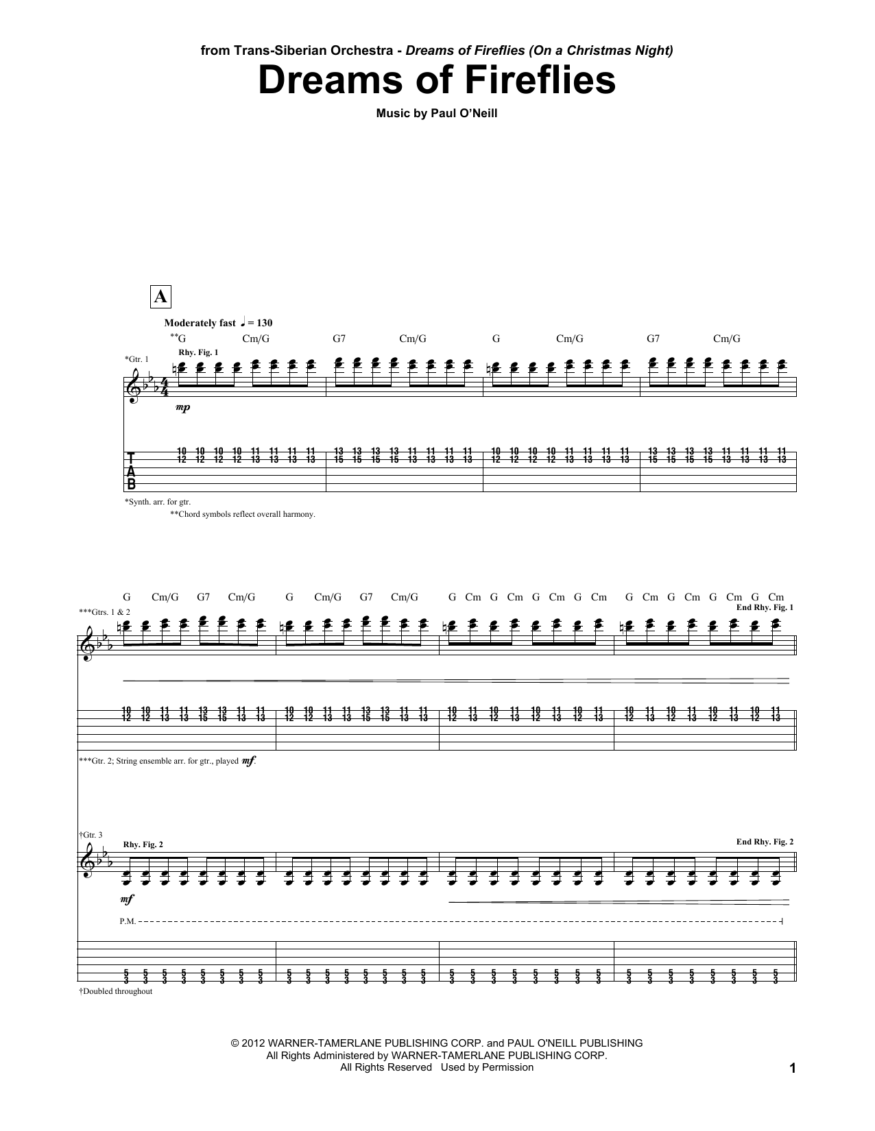 Trans-Siberian Orchestra Dreams Of Fireflies Sheet Music Notes & Chords for Violin Solo - Download or Print PDF