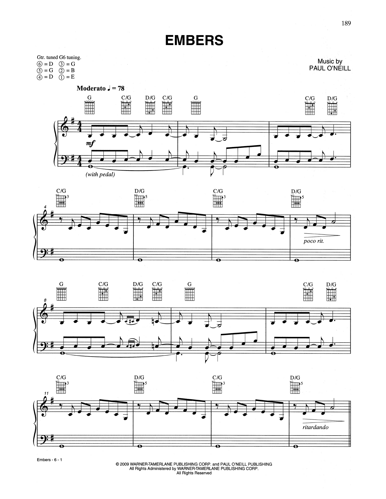 Trans-Siberian Orchestra Embers Sheet Music Notes & Chords for Piano Solo - Download or Print PDF