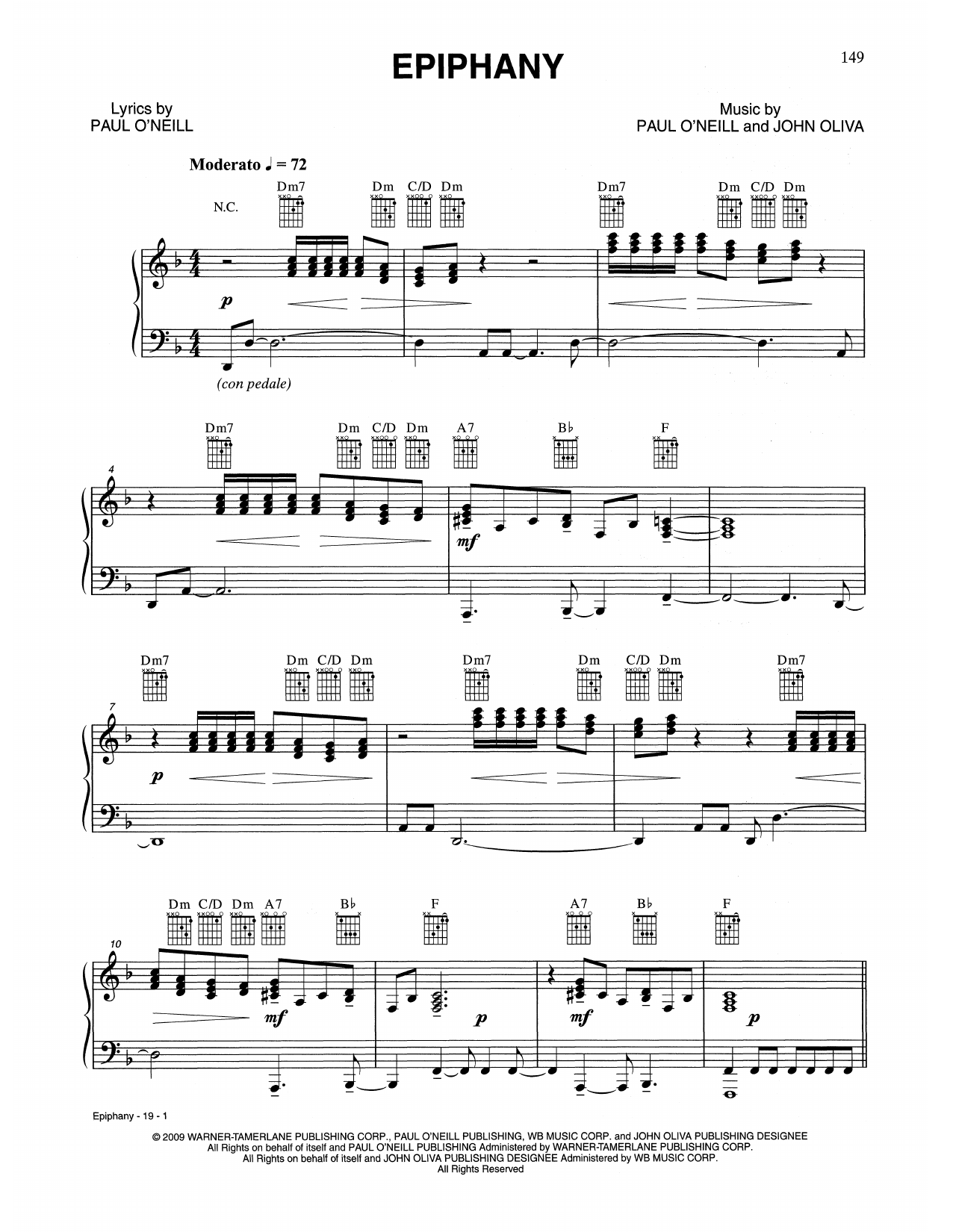 Trans-Siberian Orchestra Epiphany Sheet Music Notes & Chords for Piano, Vocal & Guitar (Right-Hand Melody) - Download or Print PDF