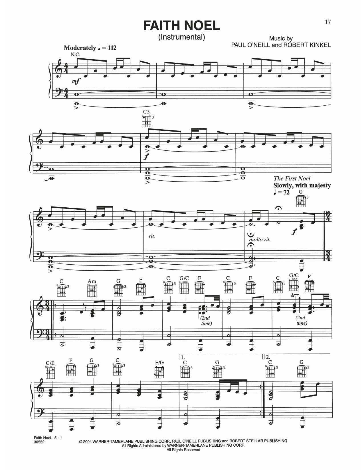 Trans-Siberian Orchestra Faith Noel Sheet Music Notes & Chords for Piano Solo - Download or Print PDF