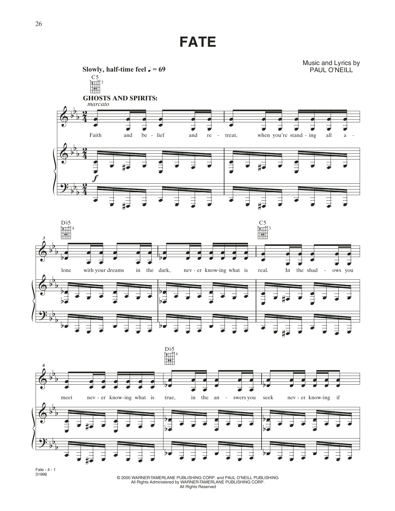 Trans-Siberian Orchestra Fate Sheet Music Notes & Chords for Piano, Vocal & Guitar (Right-Hand Melody) - Download or Print PDF