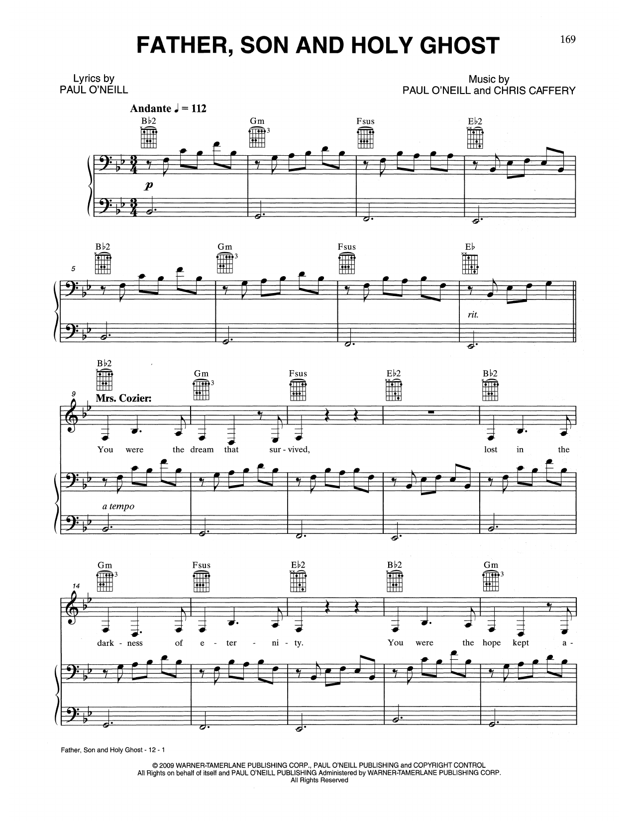 Trans-Siberian Orchestra Father, Son And Holy Ghost Sheet Music Notes & Chords for Piano, Vocal & Guitar (Right-Hand Melody) - Download or Print PDF